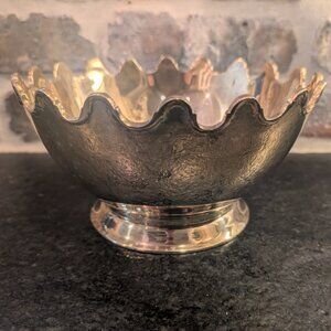 Vintage Solid Brass Crown Scalloped Edge Bowl Patina 4.5” High 8” Diameter